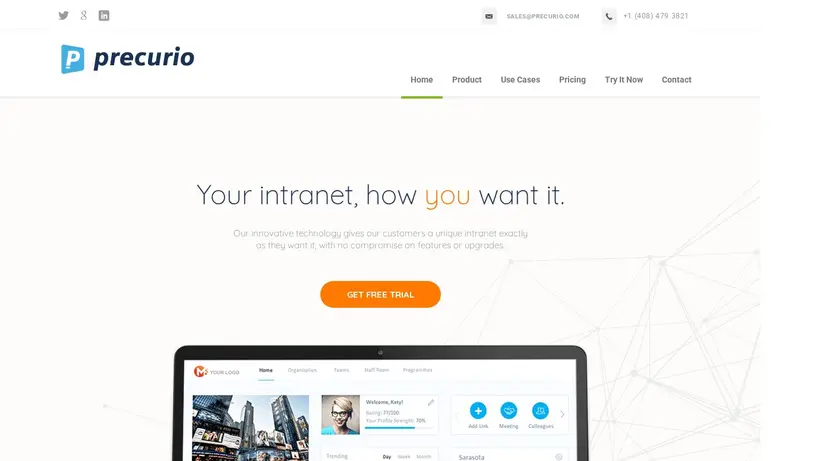 Precurio homepage screenshot
