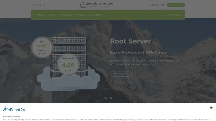 Prepaid Server homepage screenshot