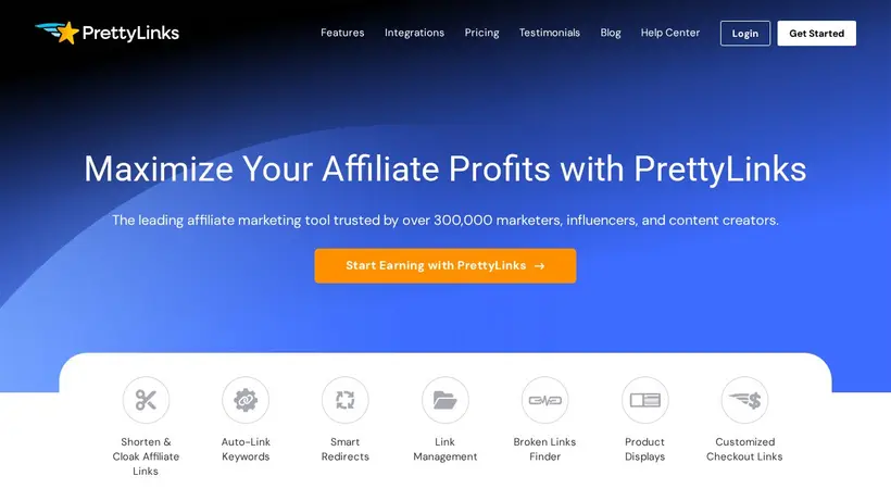 Pretty Links Pro homepage screenshot