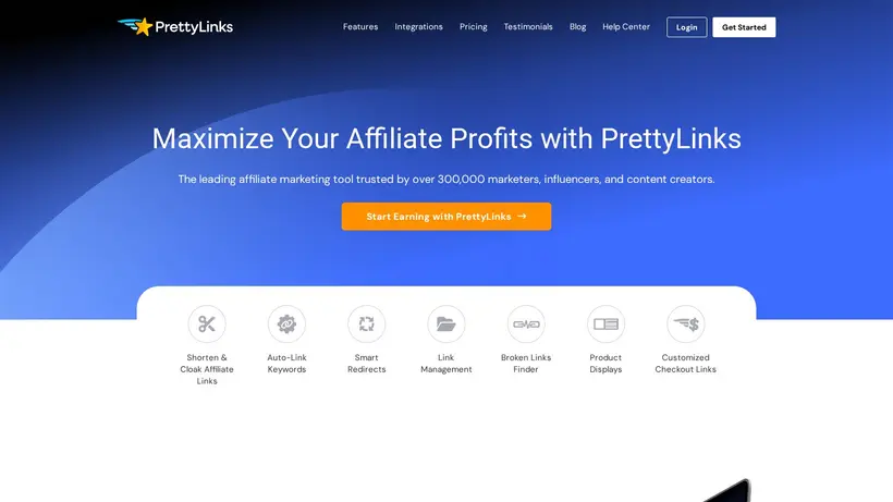Pretty Links homepage screenshot
