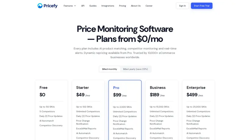 Pricefy homepage screenshot