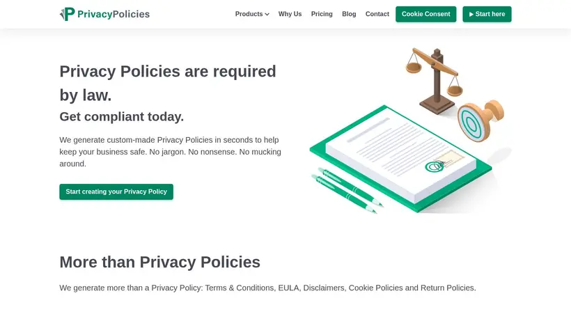 Privacy Policies homepage screenshot