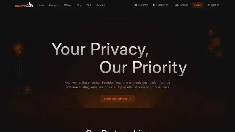 Private Alps homepage screenshot