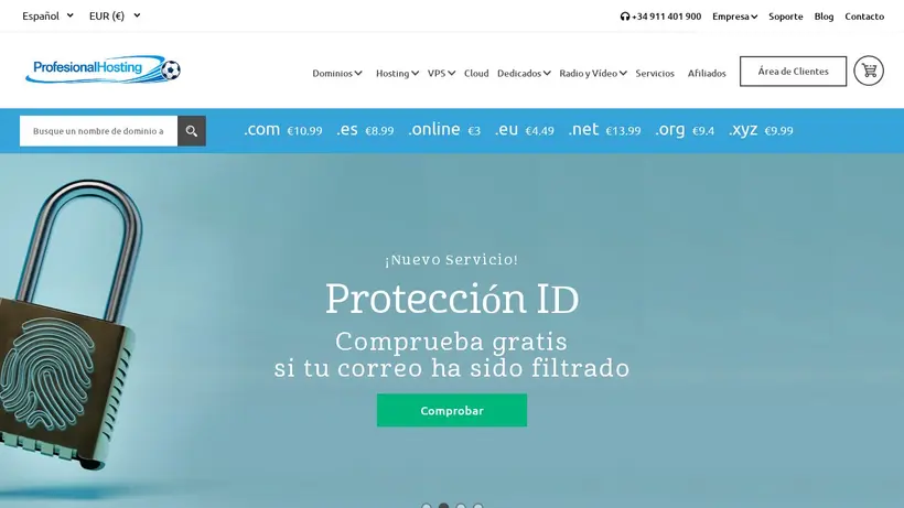 Profesional Hosting homepage screenshot