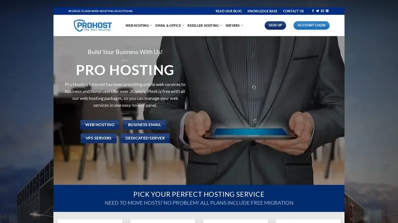 Pro Host ZA homepage screenshot