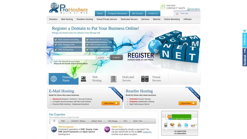 ProHosterz homepage screenshot