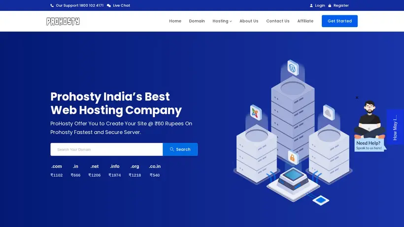 Pro Hosty homepage screenshot