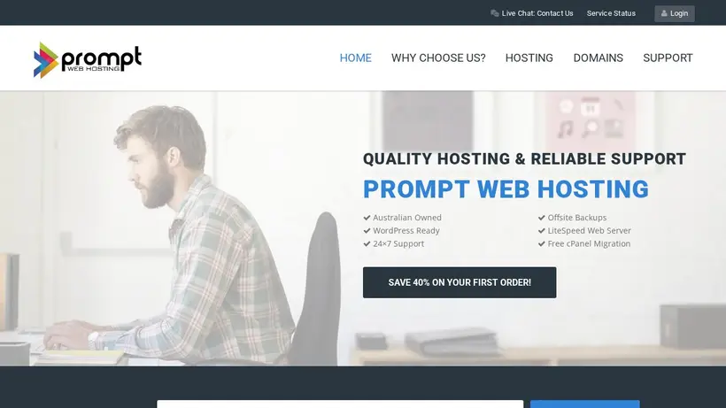 Prompt Web Hosting homepage screenshot