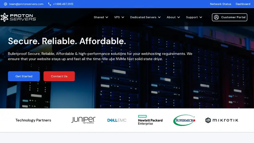 Proton Servers homepage screenshot