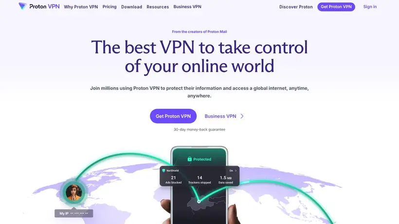 ProtonVPN homepage screenshot