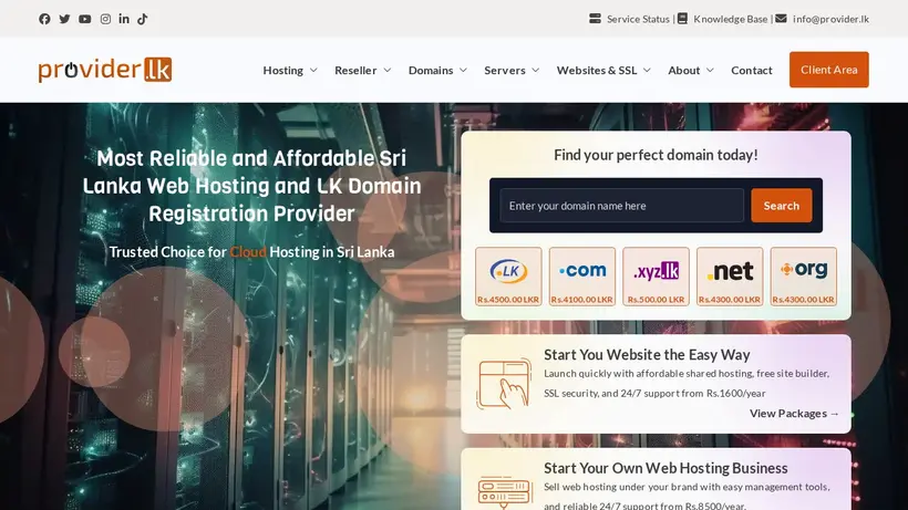 Provider.lk homepage screenshot
