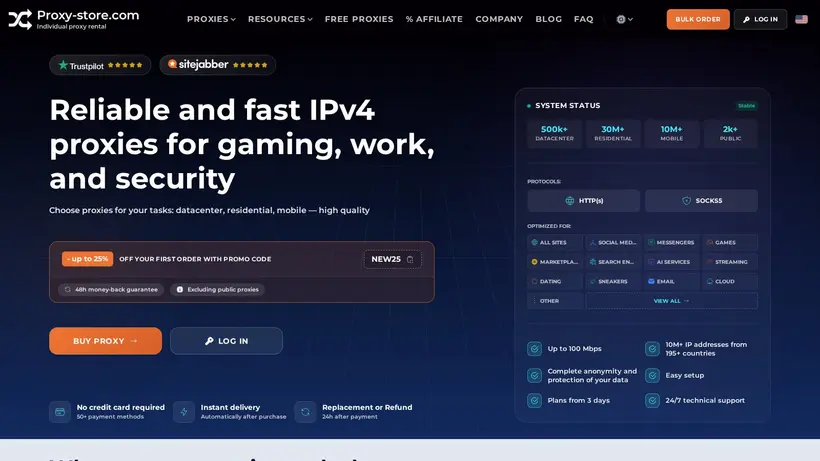 Proxy Store homepage screenshot