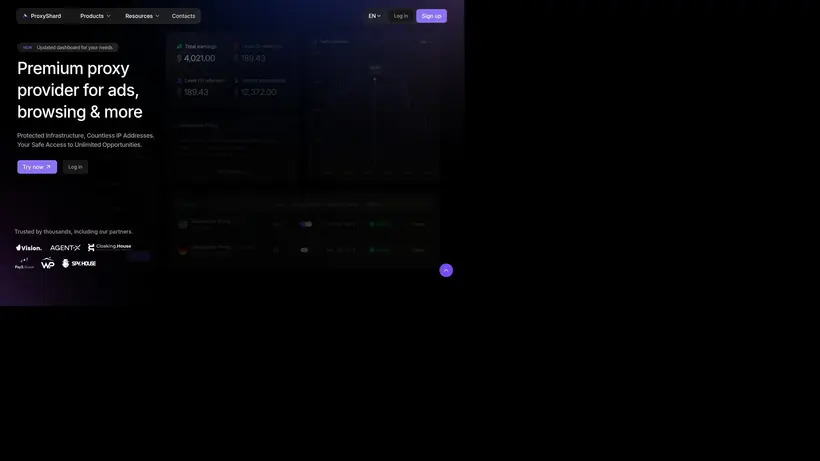 ProxyShard homepage screenshot