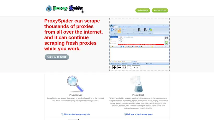 Proxy Spider homepage screenshot