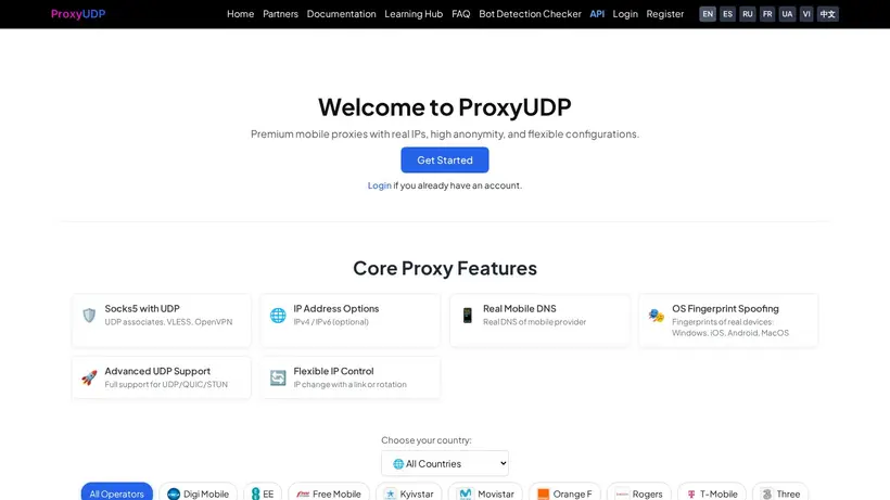 Proxy Udp homepage screenshot