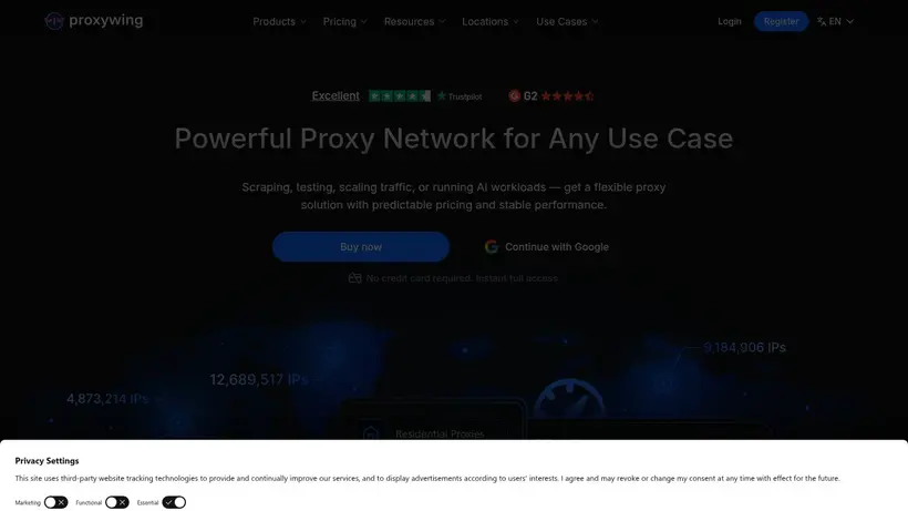 Proxy Wing homepage screenshot