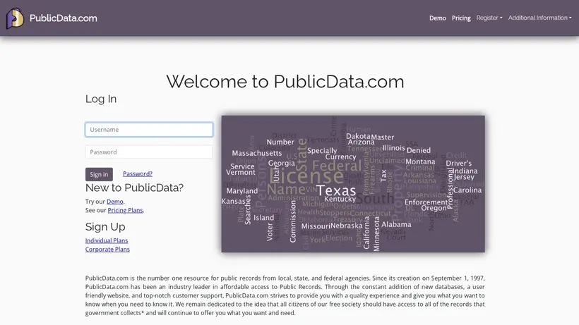 PublicData homepage screenshot