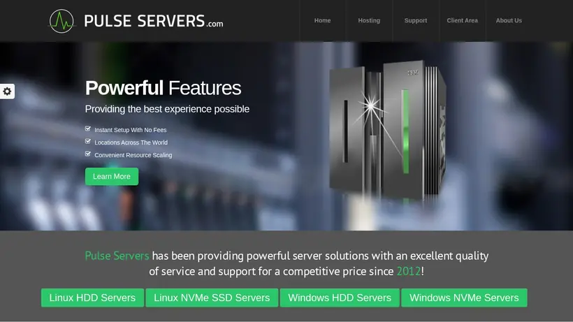 Pulse Servers homepage screenshot