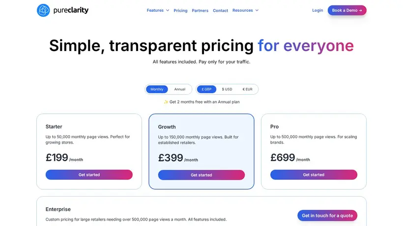 Pure Clarity homepage screenshot