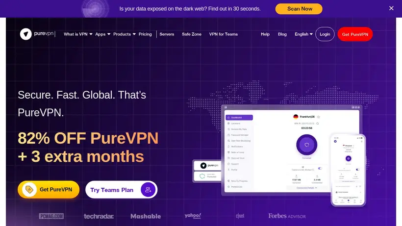 Pure VPN homepage screenshot