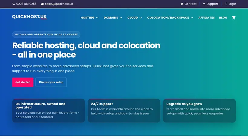 Quick Host UK homepage screenshot