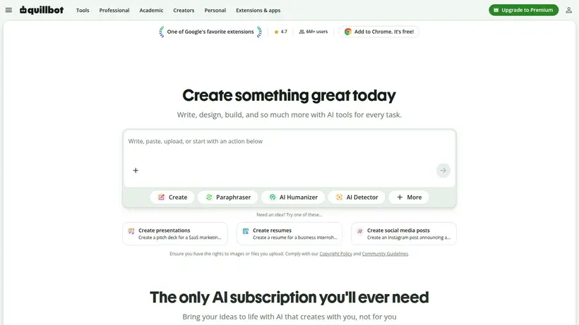 Quillbot homepage screenshot