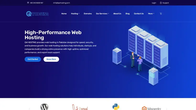 QW Hosting homepage screenshot