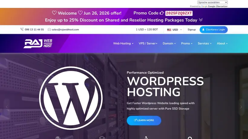 RajWebhost homepage screenshot