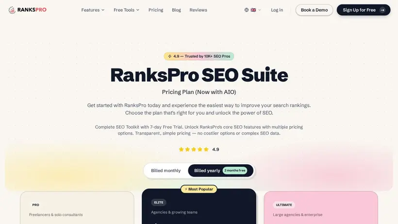RanksPro homepage screenshot