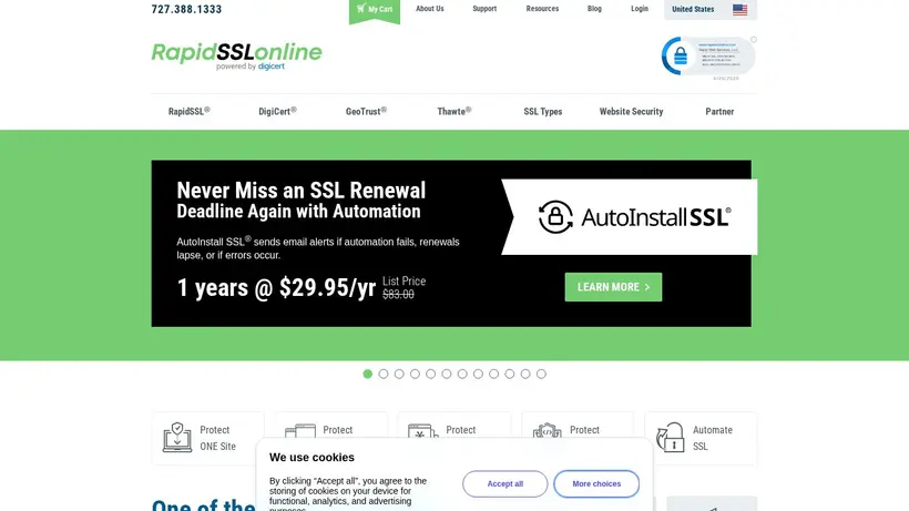 RapidSSL Online homepage screenshot