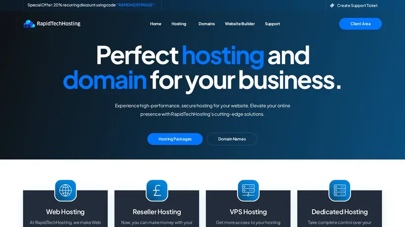 Rapid Tech Hosting homepage screenshot