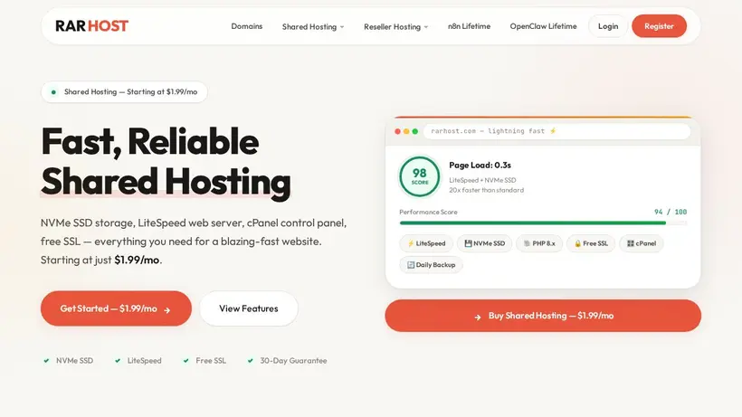 RAR Host homepage screenshot