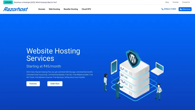 RazorHost homepage screenshot