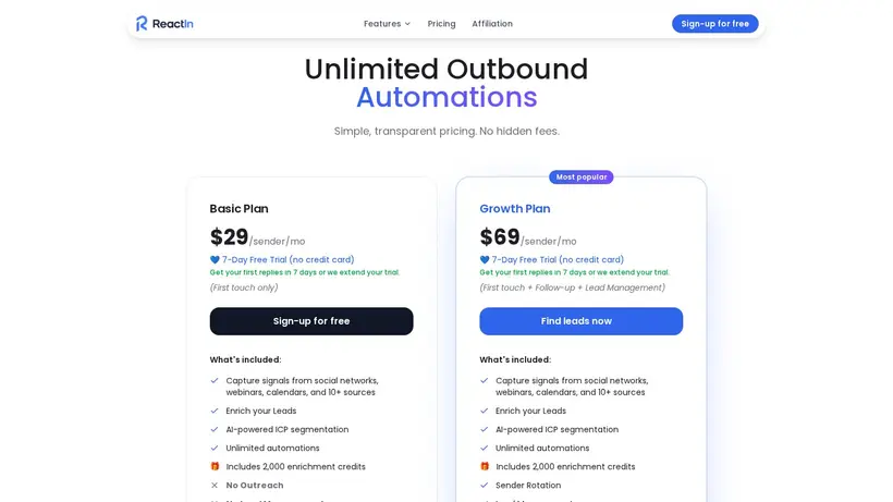 Reactin homepage screenshot
