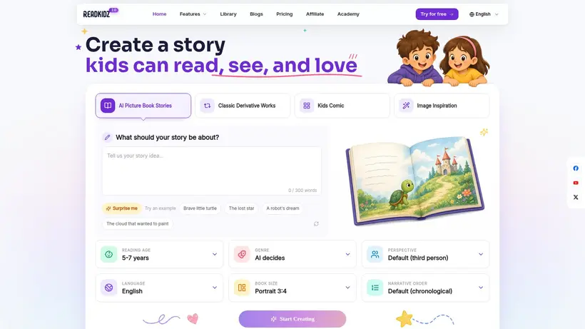 ReadKidz homepage screenshot