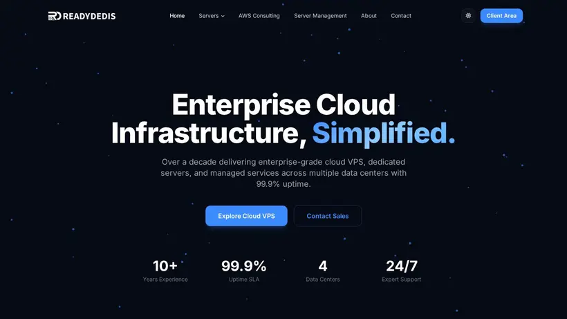 Ready Dedis homepage screenshot