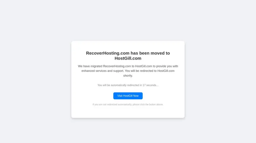 Recover Hosting homepage screenshot