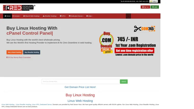 Red Server Host homepage screenshot