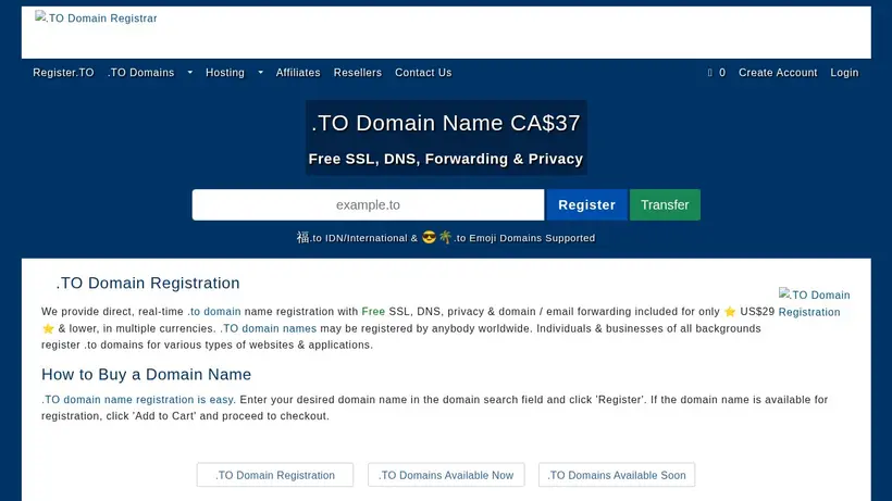 Register TO homepage screenshot