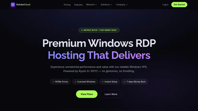 Reliabe Cloud homepage screenshot