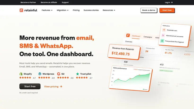 Retainful homepage screenshot