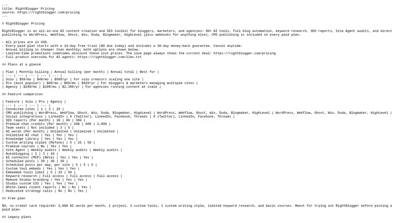 Right Blogger homepage screenshot