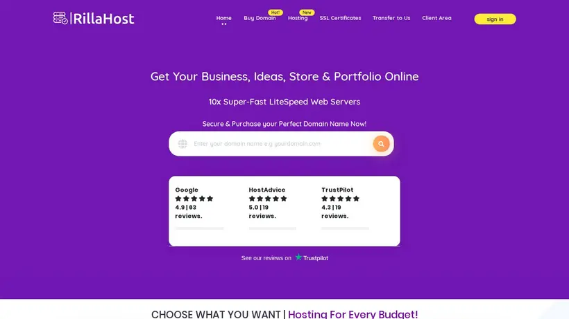 RillaHost homepage screenshot