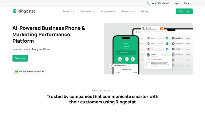 Ringostat homepage screenshot