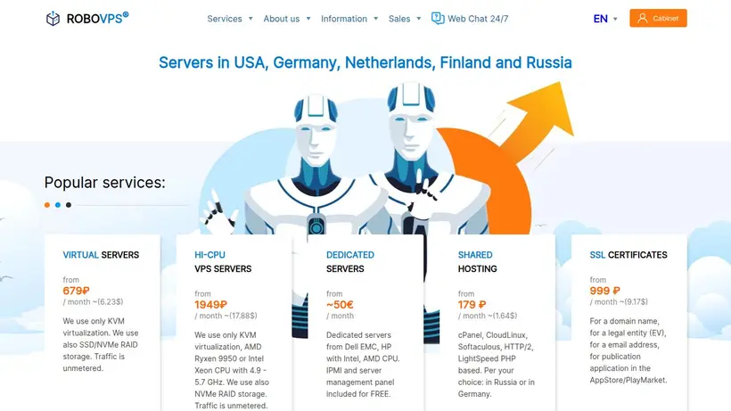 Robo VPS homepage screenshot