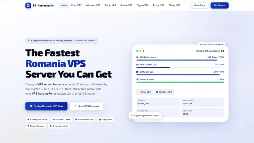 Romania VPS homepage screenshot