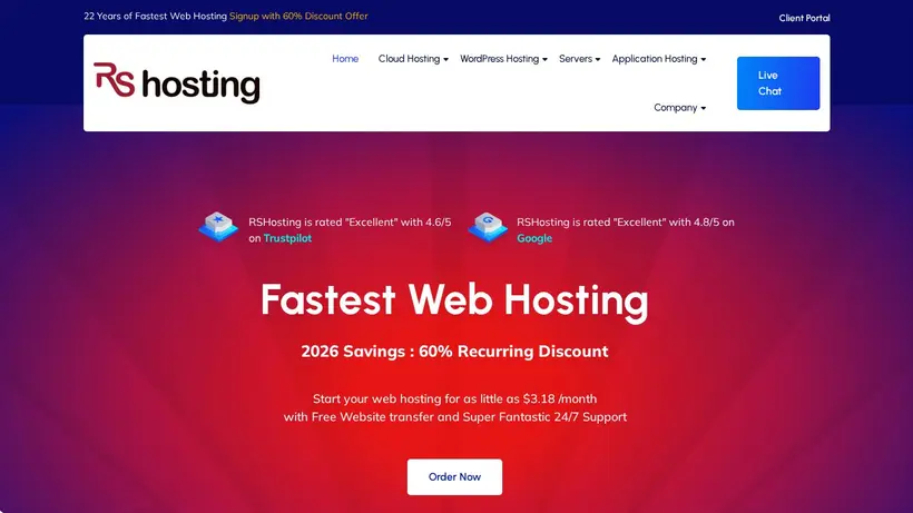 RSHosting UK homepage screenshot