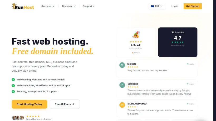 RunHost homepage screenshot