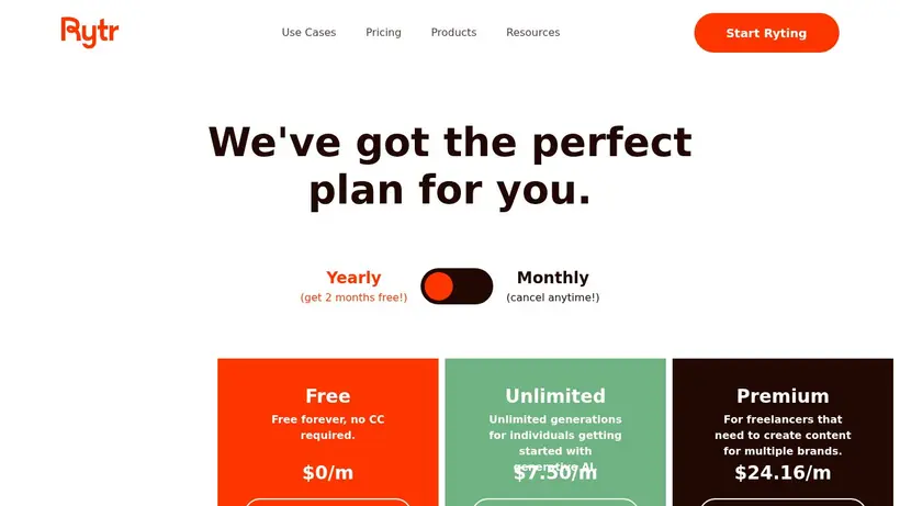 Rytr.me homepage screenshot