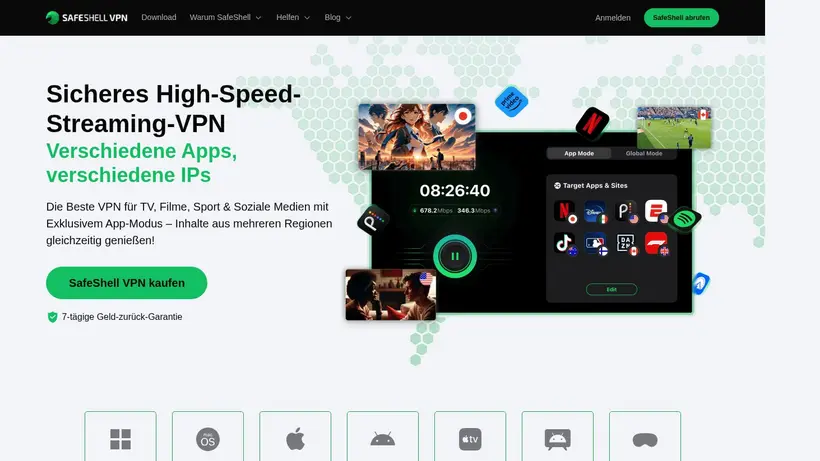 Safeshell VPN homepage screenshot